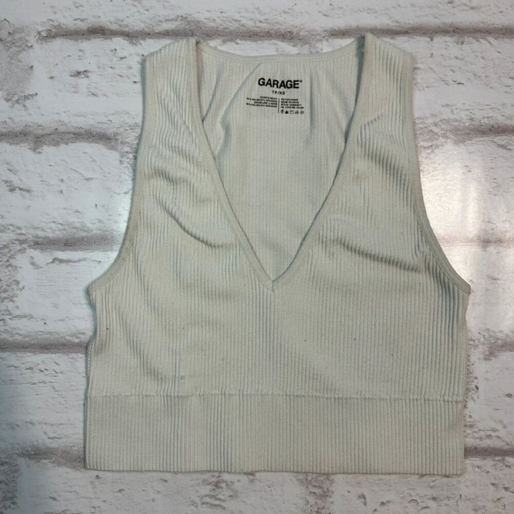 Garage Stella Seamless Plunge Cropped Tank Top - Off-White / Cream XS